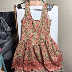 Floral Green and Brown Mini Dress